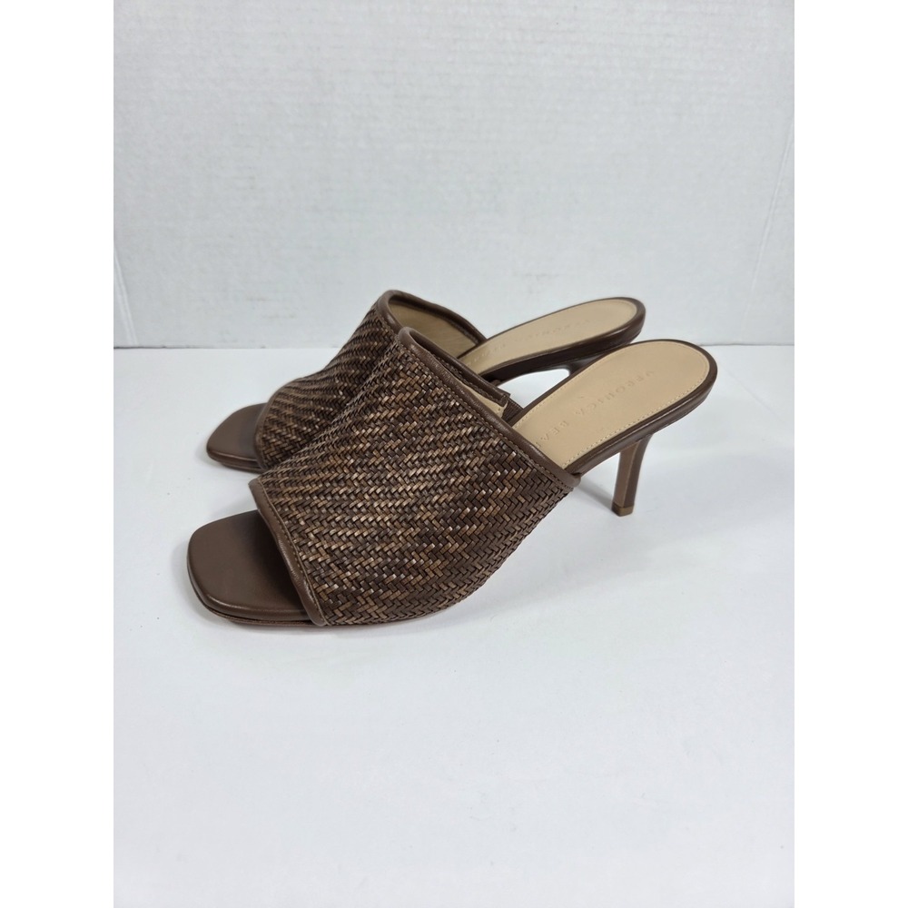 Veronica Beard Jaqlyn Brown Basket Weave Mules Heels Pumps Sz 8.5 Women